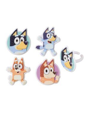 Bluey So Much Fun Rings Cupcake Decorations 24 -3D Food Safe Cake Toppers